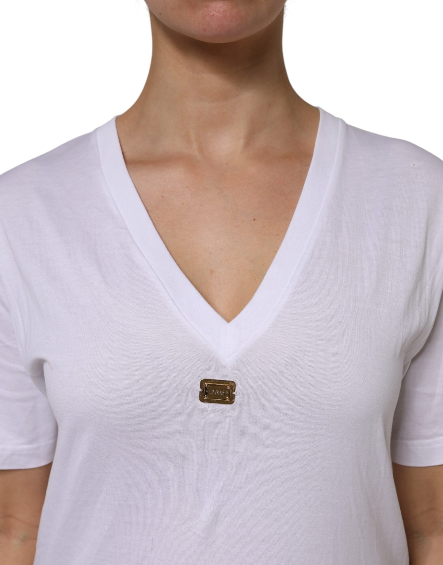 Dolce &amp; Gabbana Hvit bomulls-T-skjorte med korte ermer og V-hals