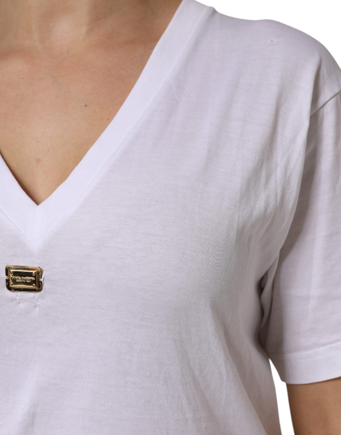 Dolce &amp; Gabbana Hvit bomulls-T-skjorte med korte ermer og V-hals