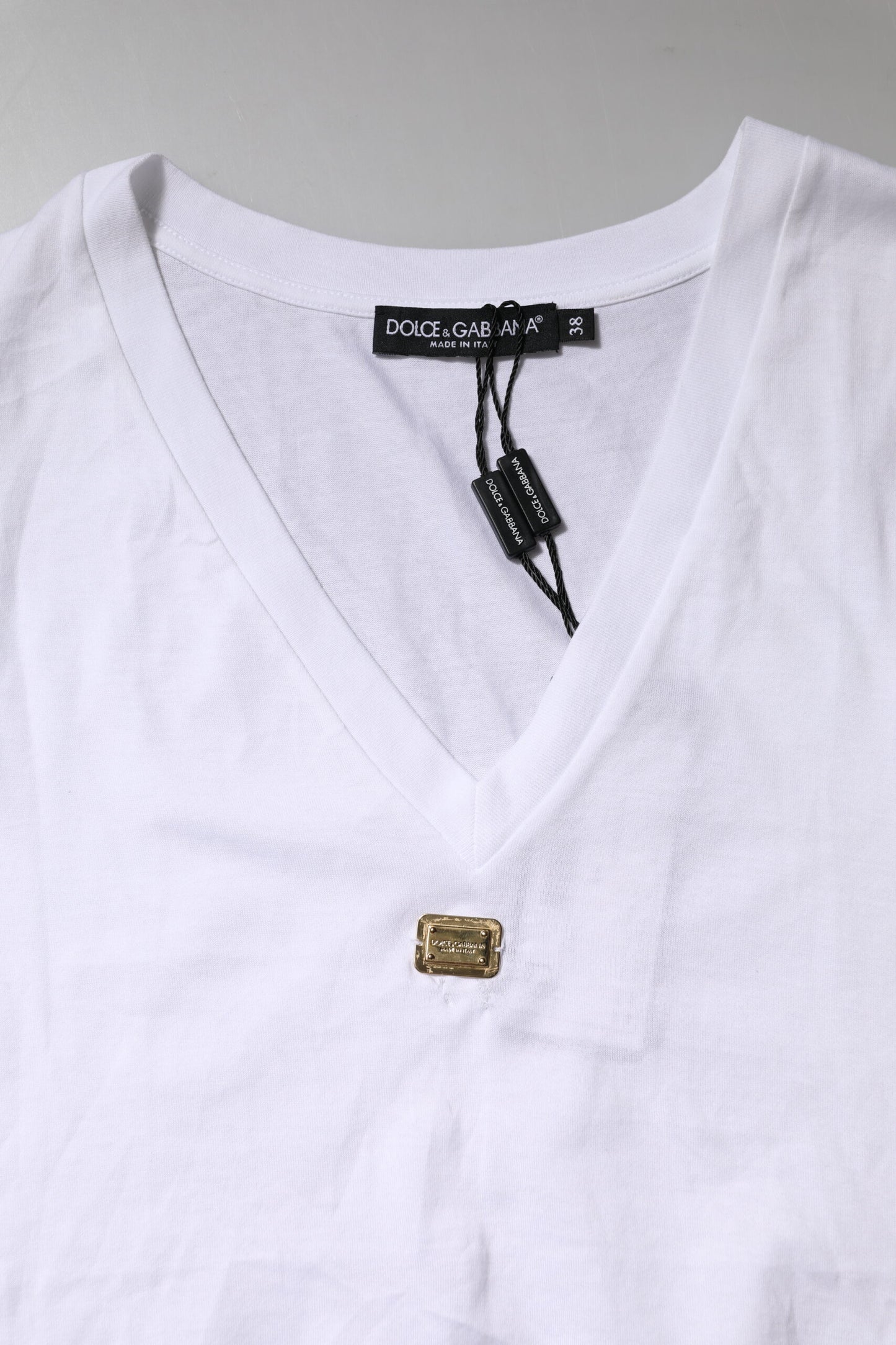 Dolce &amp; Gabbana Hvit bomulls-T-skjorte med korte ermer og V-hals