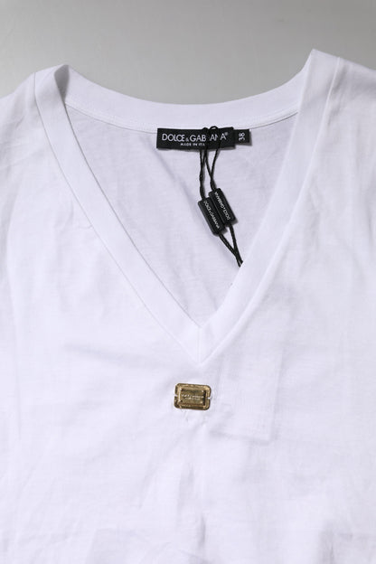 Dolce &amp; Gabbana Hvit bomulls-T-skjorte med korte ermer og V-hals