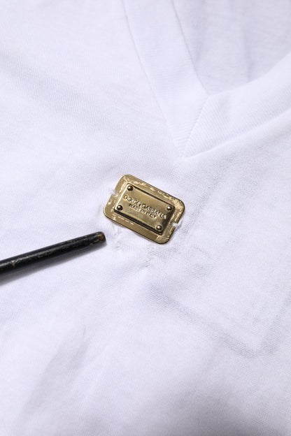 Dolce &amp; Gabbana Hvit bomulls-T-skjorte med korte ermer og V-hals