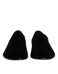 Dolce & Gabbana Black Velvet Slip On Loafers Formal Shoes