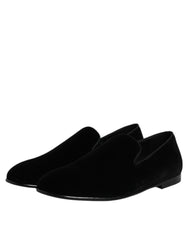 Dolce & Gabbana Black Velvet Slip On Loafers Formal Shoes