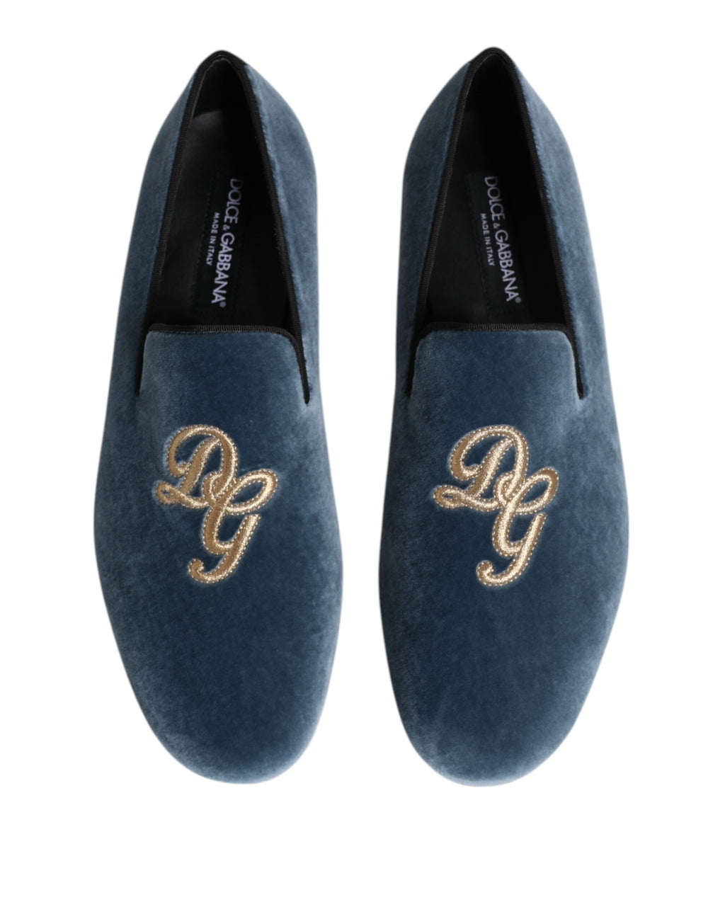 Blå sammetsloafers med DG-logotyp