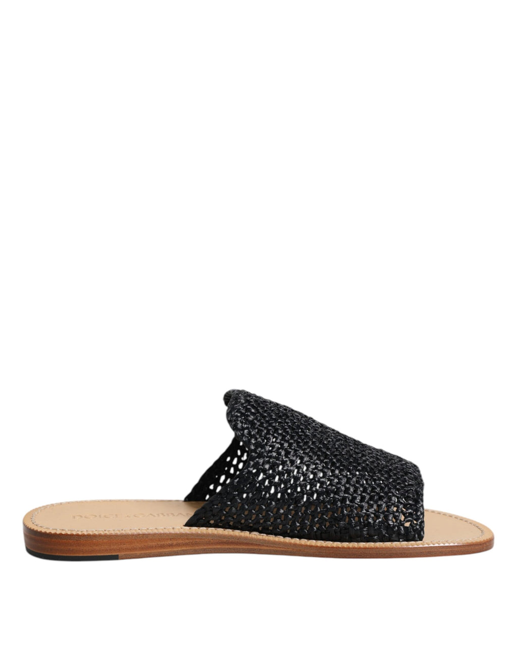 Svarte monokrome flettede raffia-slippers