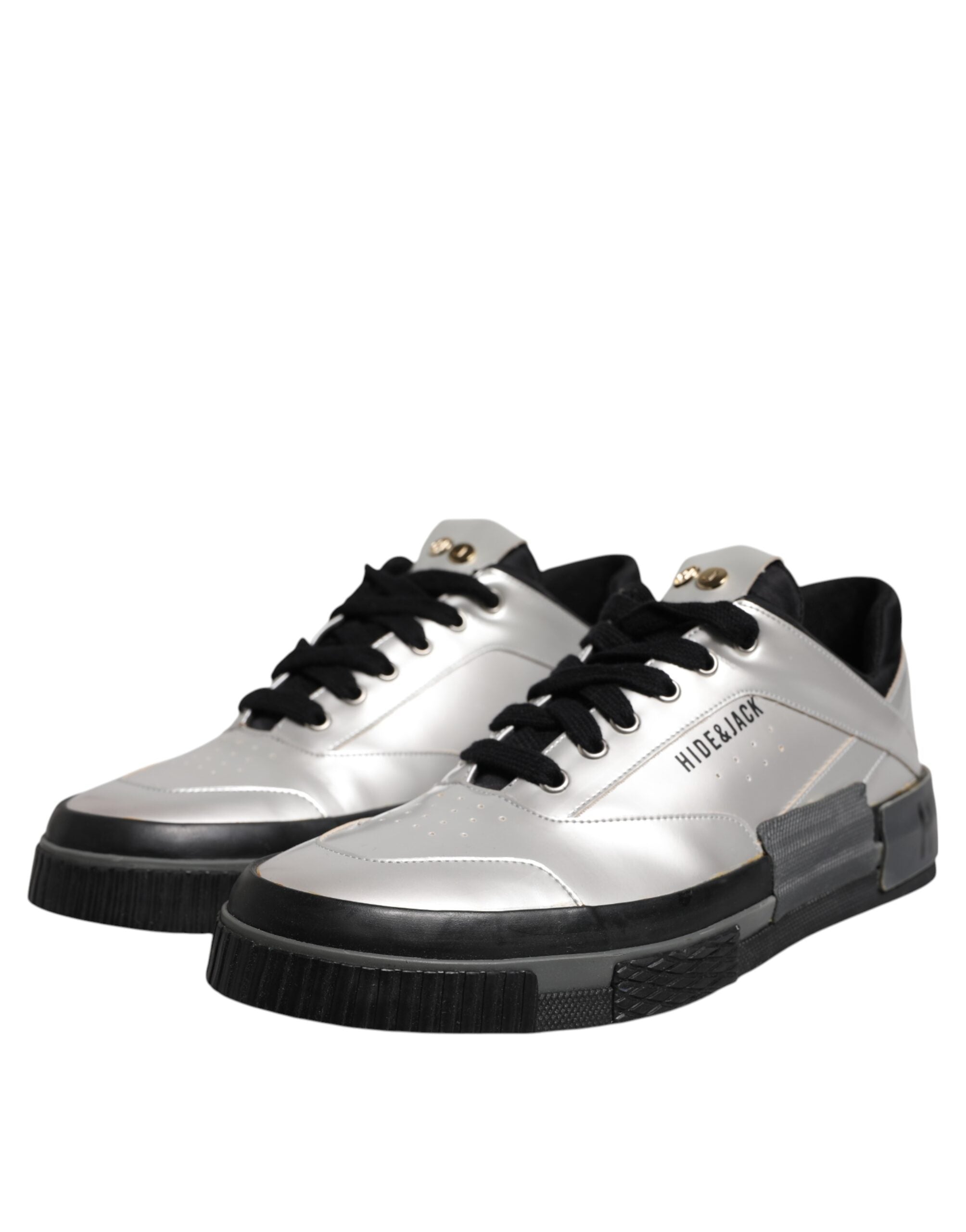 HIDE & JACK Metallic Silver Low Top Lace Up Sneakers Shoes