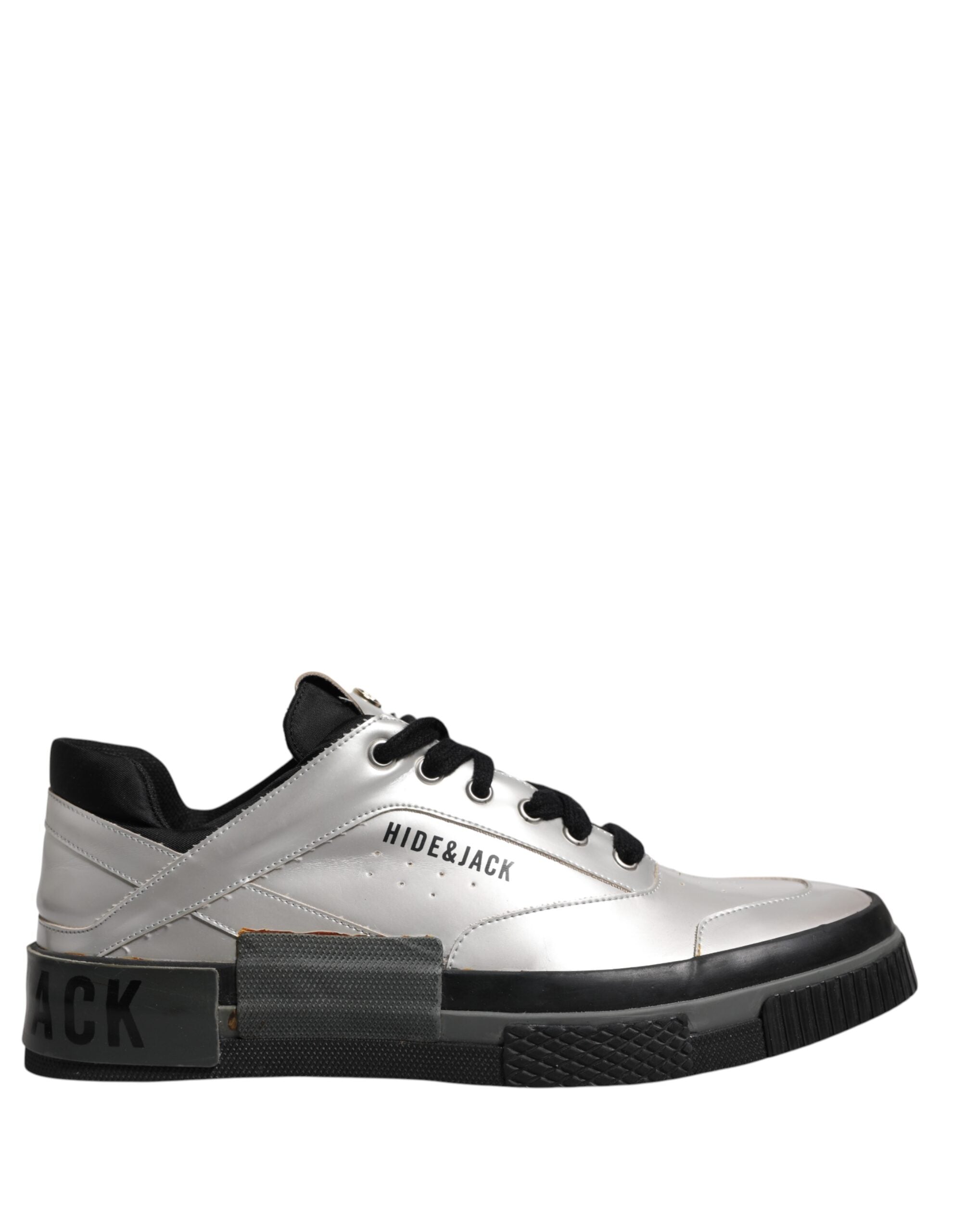 HIDE & JACK Metallic Silver Low Top Lace Up Sneakers Shoes