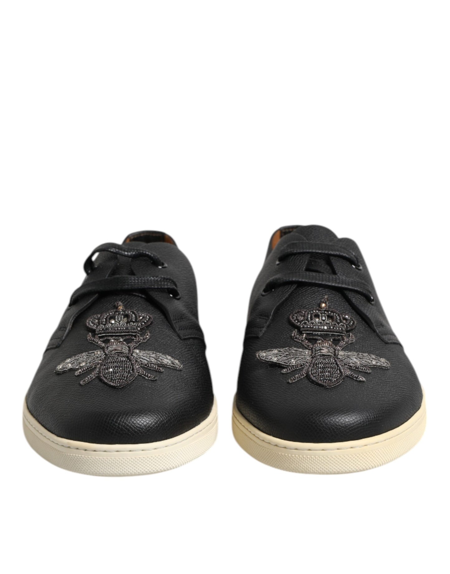 Dolce &amp; Gabbana svarta läder Bee Crown låga sneakers