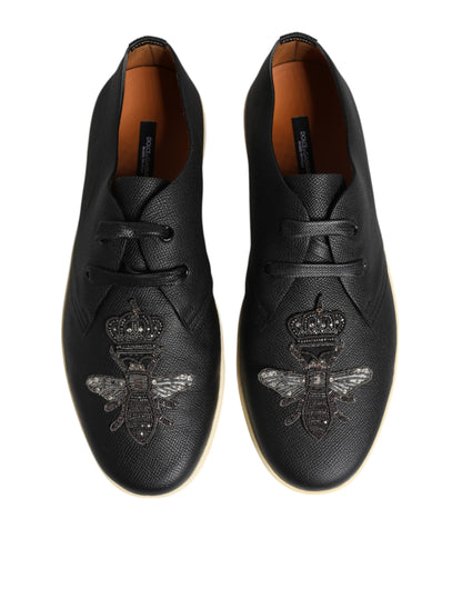 Dolce &amp; Gabbana svarta läder Bee Crown låga sneakers