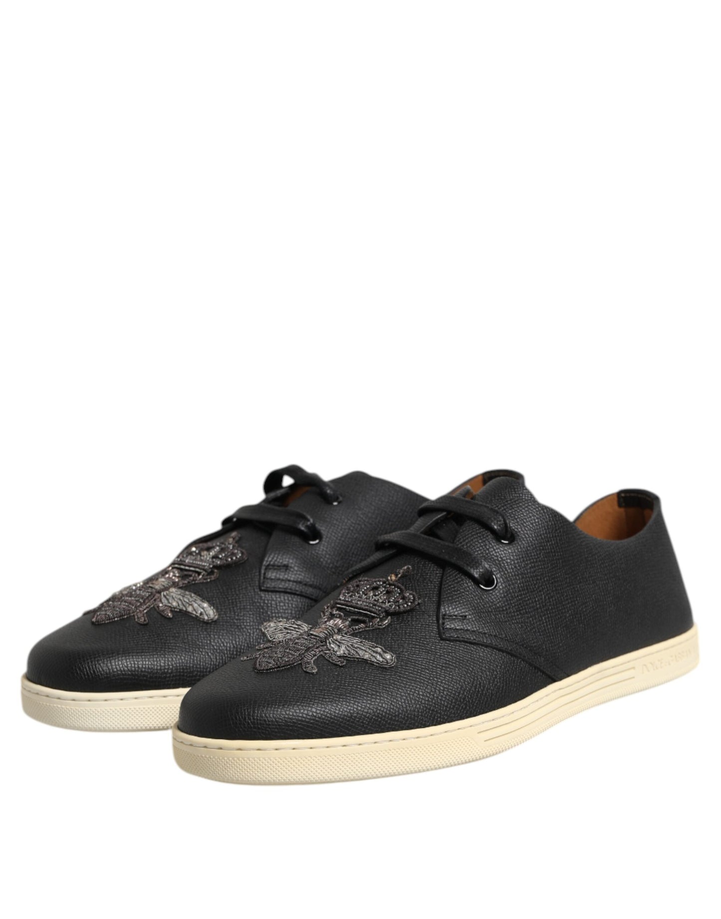 Dolce &amp; Gabbana svarta läder Bee Crown låga sneakers