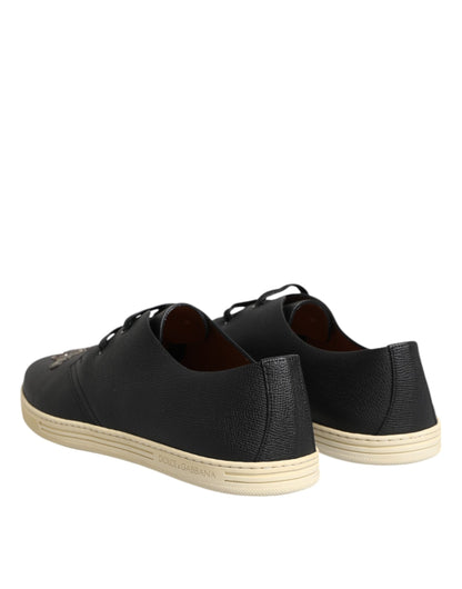 Dolce &amp; Gabbana svarta läder Bee Crown låga sneakers