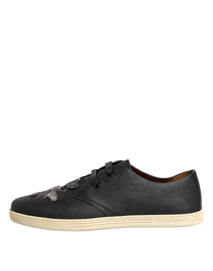 Dolce &amp; Gabbana svarta läder Bee Crown låga sneakers