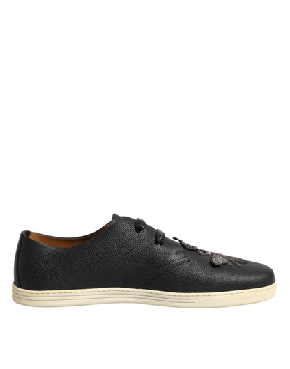 Dolce &amp; Gabbana svarta läder Bee Crown låga sneakers