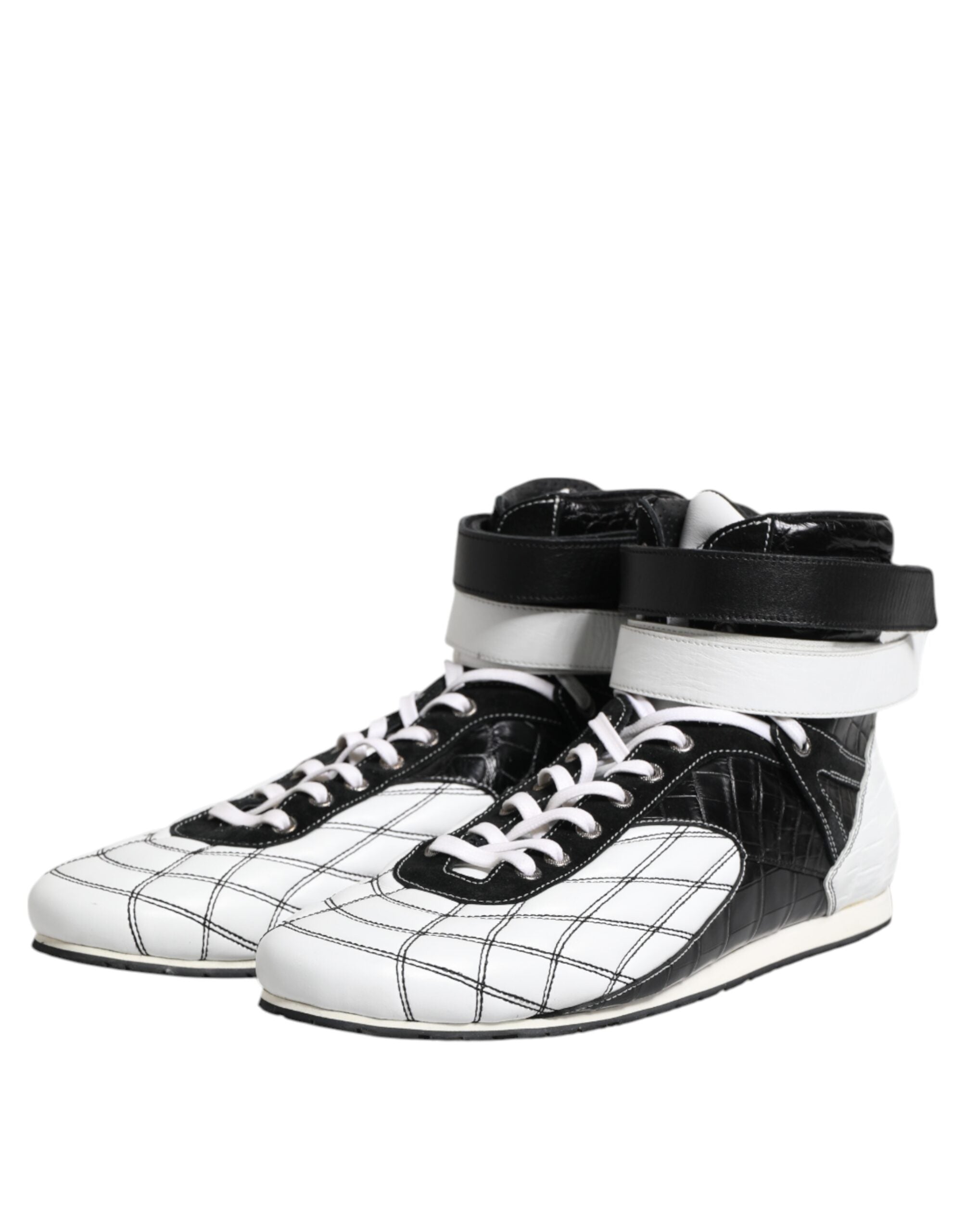 Dolce & Gabbana Black White Leather High Top Sneakers Shoes