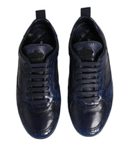 Dolce & Gabbana Dark Blue Leather Low Top Men Sneakers Shoes