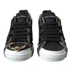 Dolce & Gabbana Black Leather Low Top Sneakers Portofino Shoes