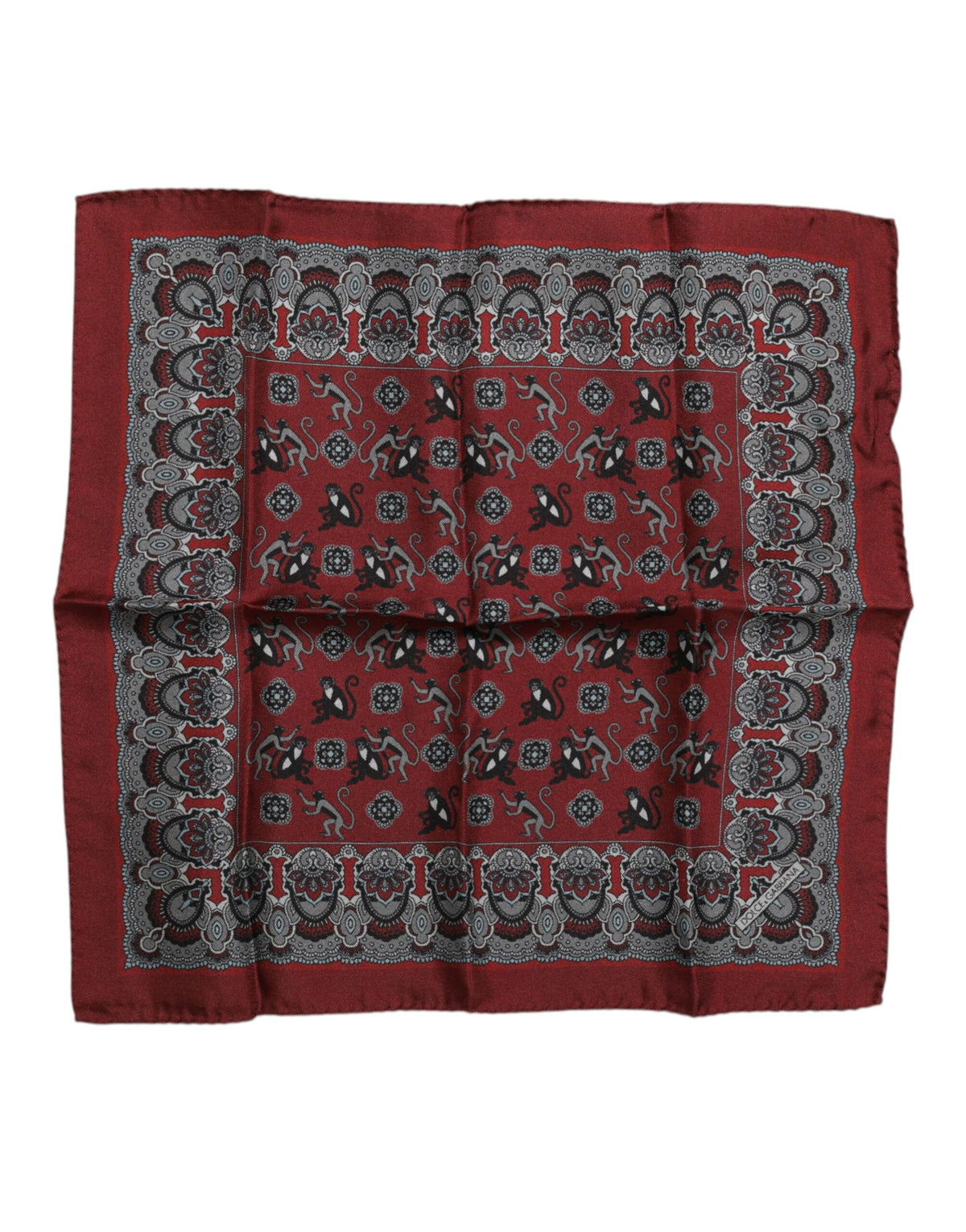 Dolce & Gabbana Maroon Monkey Print Silk Square Foulard Scarf