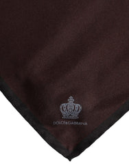 Dolce &amp; Gabbana Brun DG Crown Siden Fyrkantig Herr Foulard Halsduk
