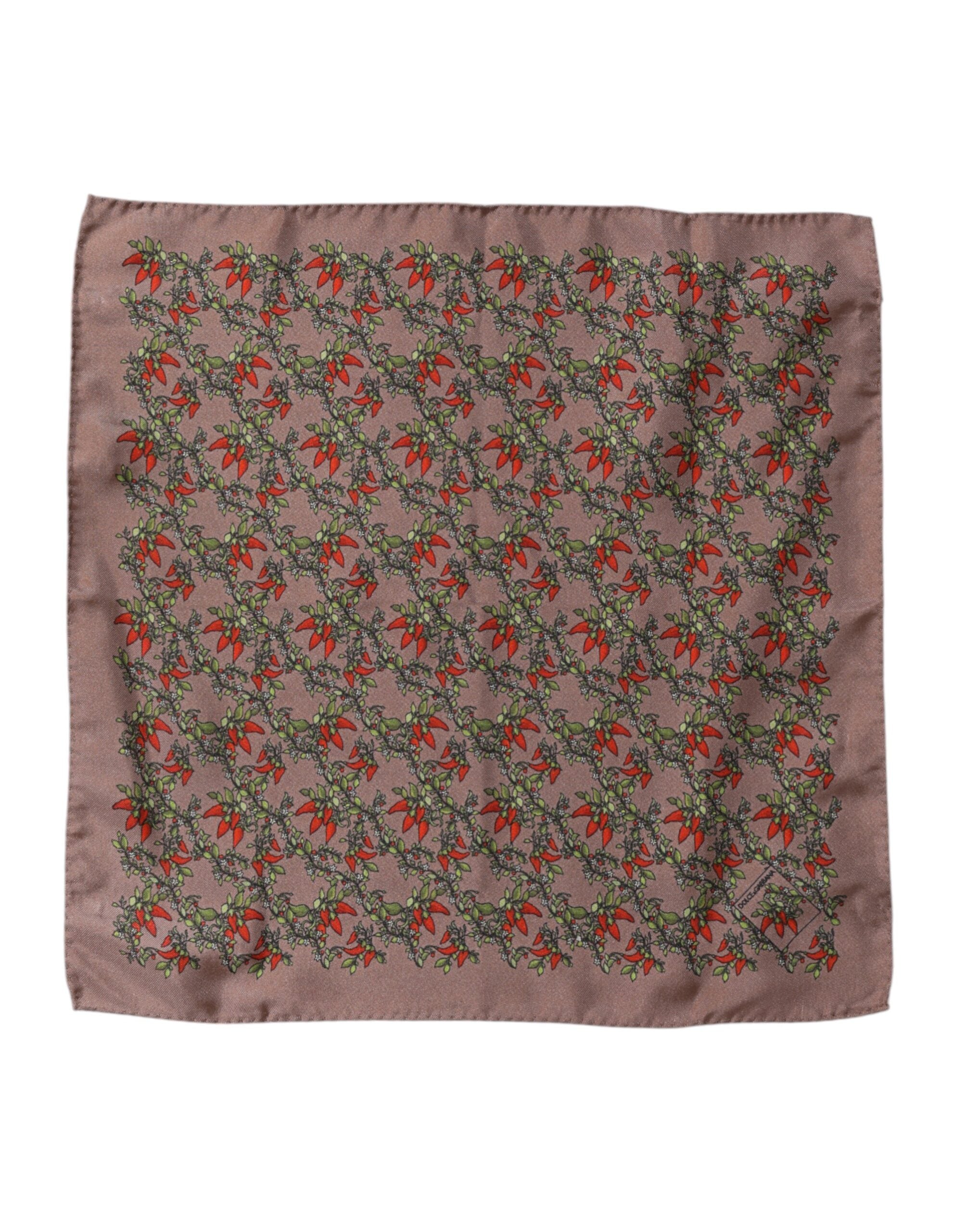 Dolce & Gabbana Brown Chili Print Silk Square Foulard Scarf