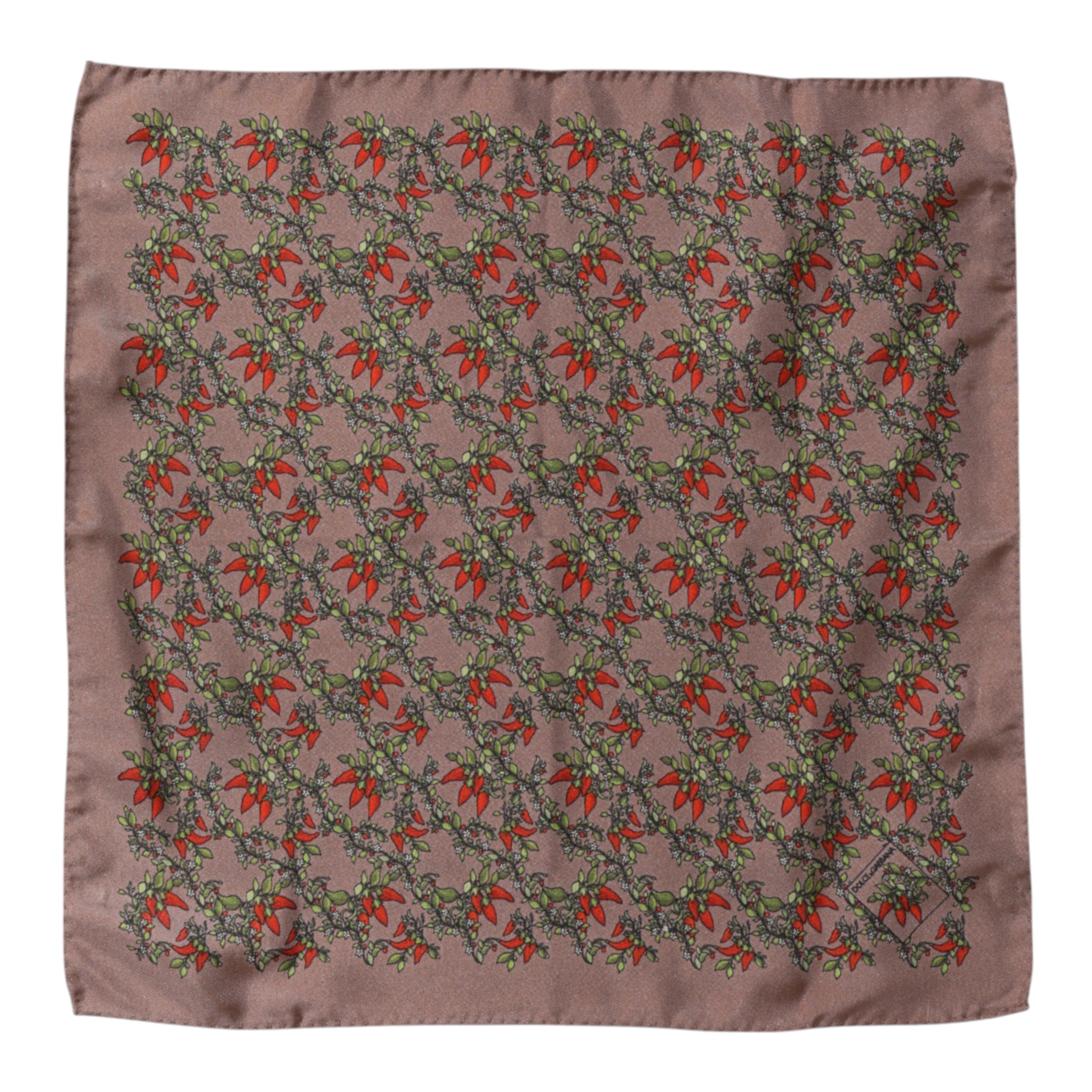 Dolce & Gabbana Brown Chilis Silk Square Men Foulard Scarf