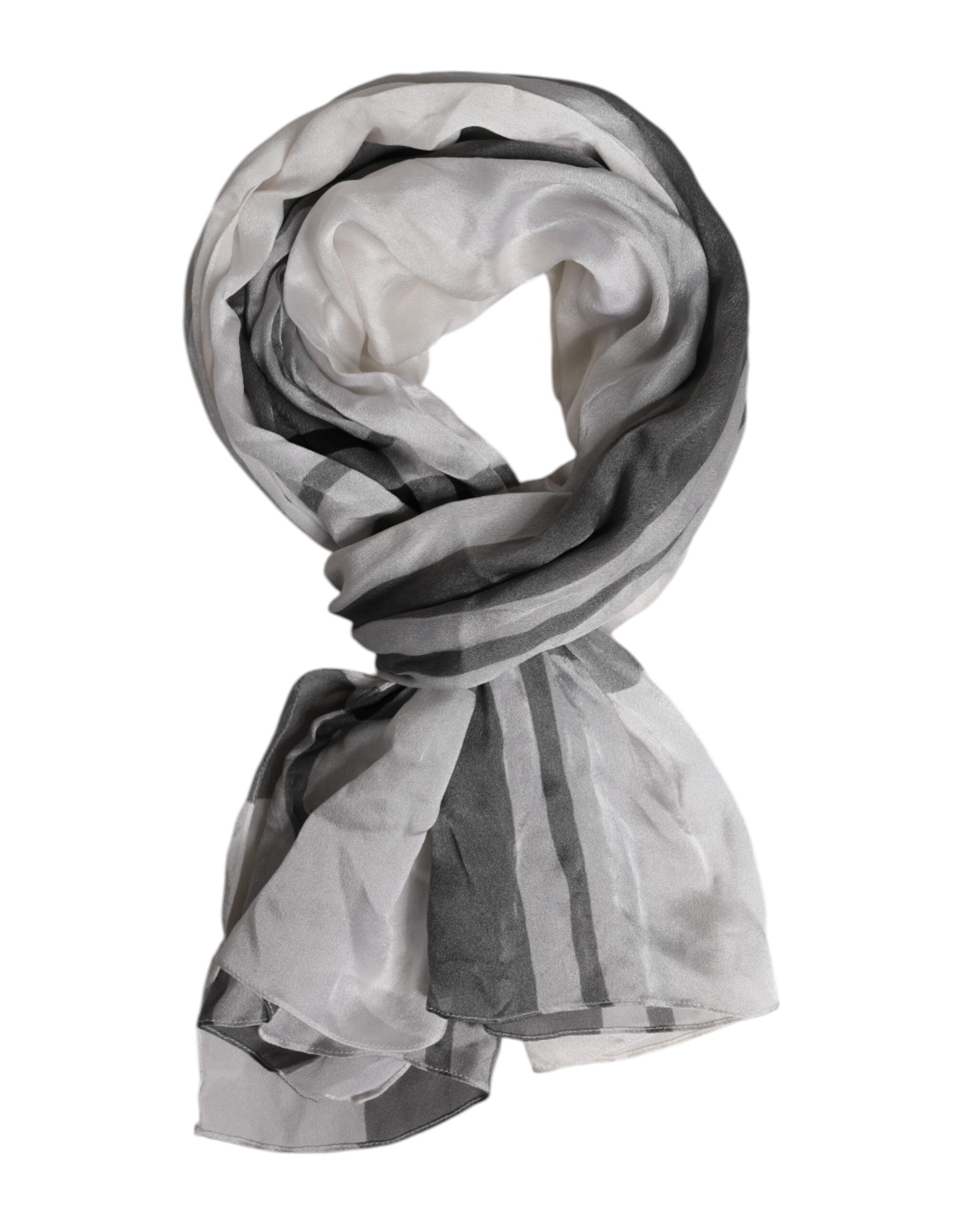 Dolce &amp; Gabbana Hvitt Svart Silke Varmere Wrap Foulard Skjerf