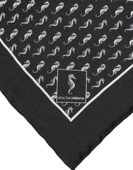 Dolce & Gabbana Black Sea Horse Silk Square Men Foulard Scarf