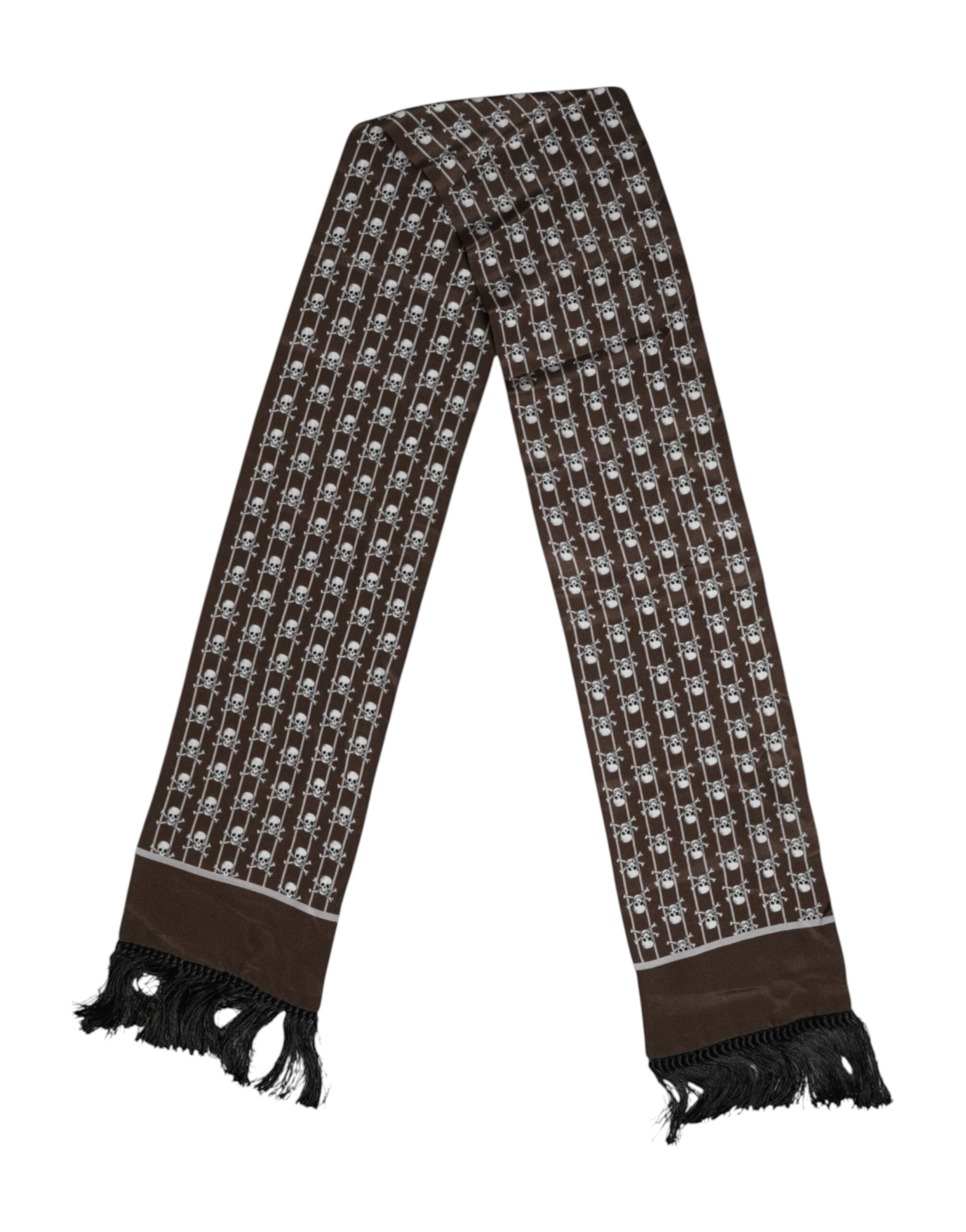 Dolce &amp; Gabbana Brun Dödskallar Mönstrade Fransar Herr Foulard Halsduk
