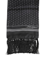 Dolce & Gabbana Black White Polka Dot Fringes Foulard Scarf