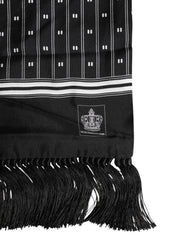 Dolce & Gabbana Black Silk Printed Fringes Men Foulard Scarf