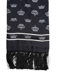 Dolce & Gabbana Black Silk Crown Fringes Men Foulard Scarf