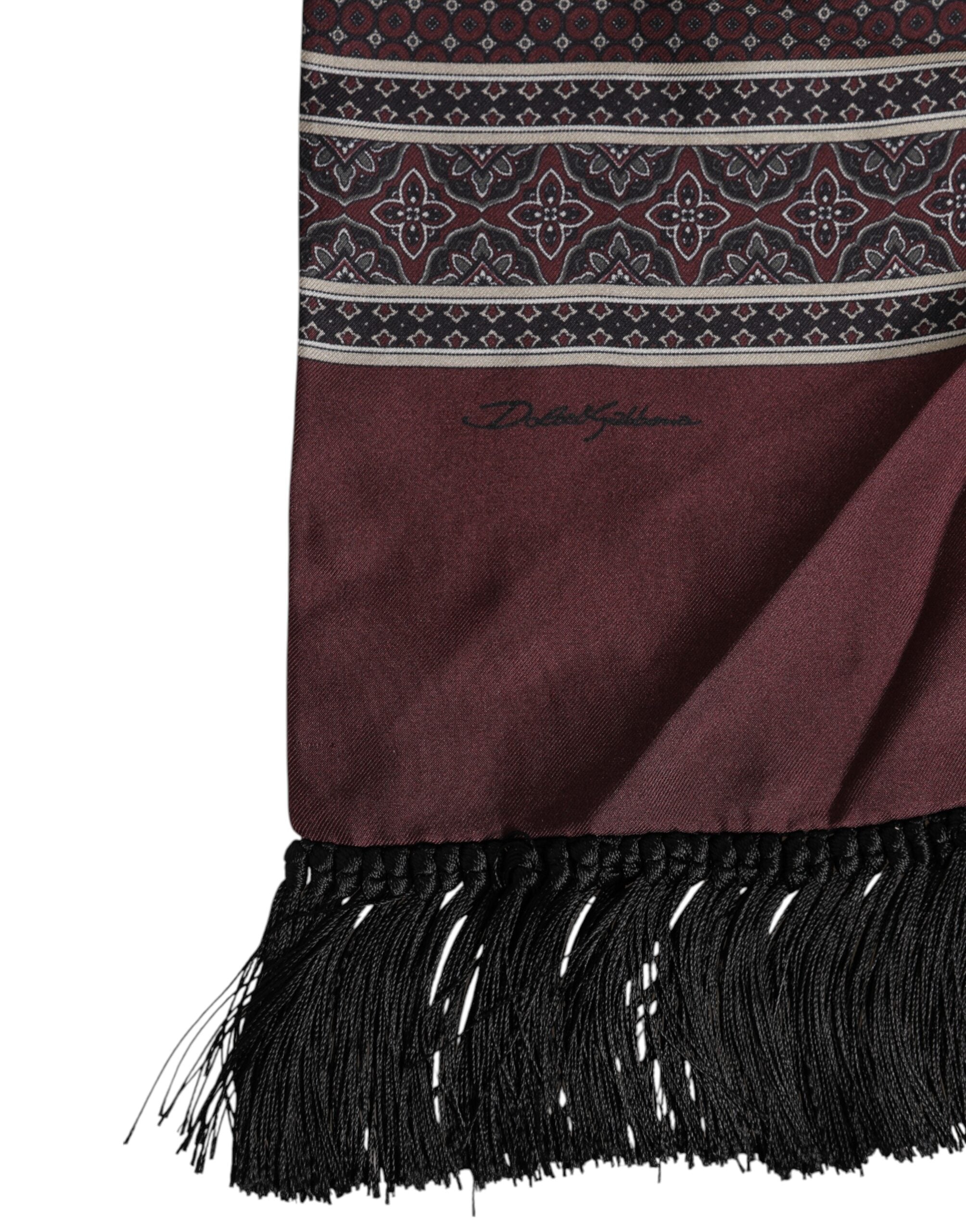 Dolce & Gabbana Maroon Dotted Silk Fringes Foulard Scarf