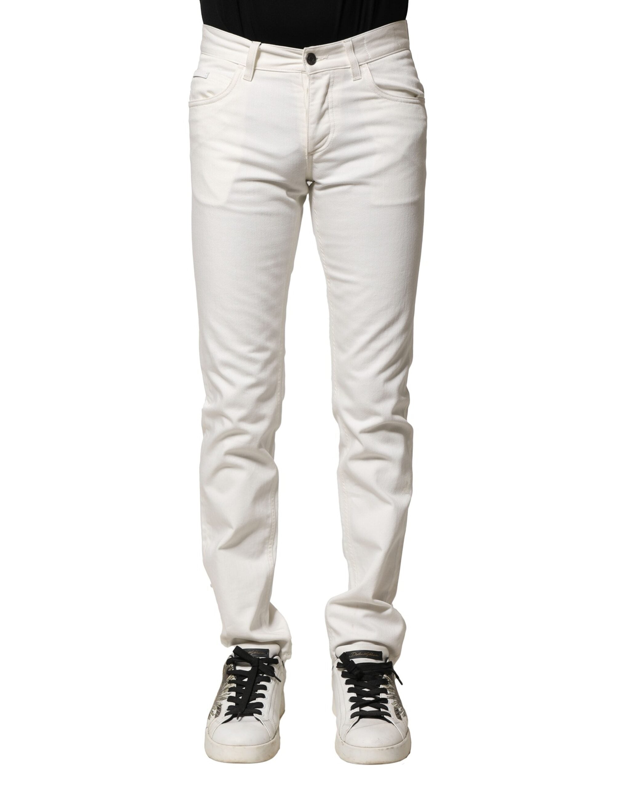 Dolce & Gabbana White Cotton Skinny Men Denim Jeans