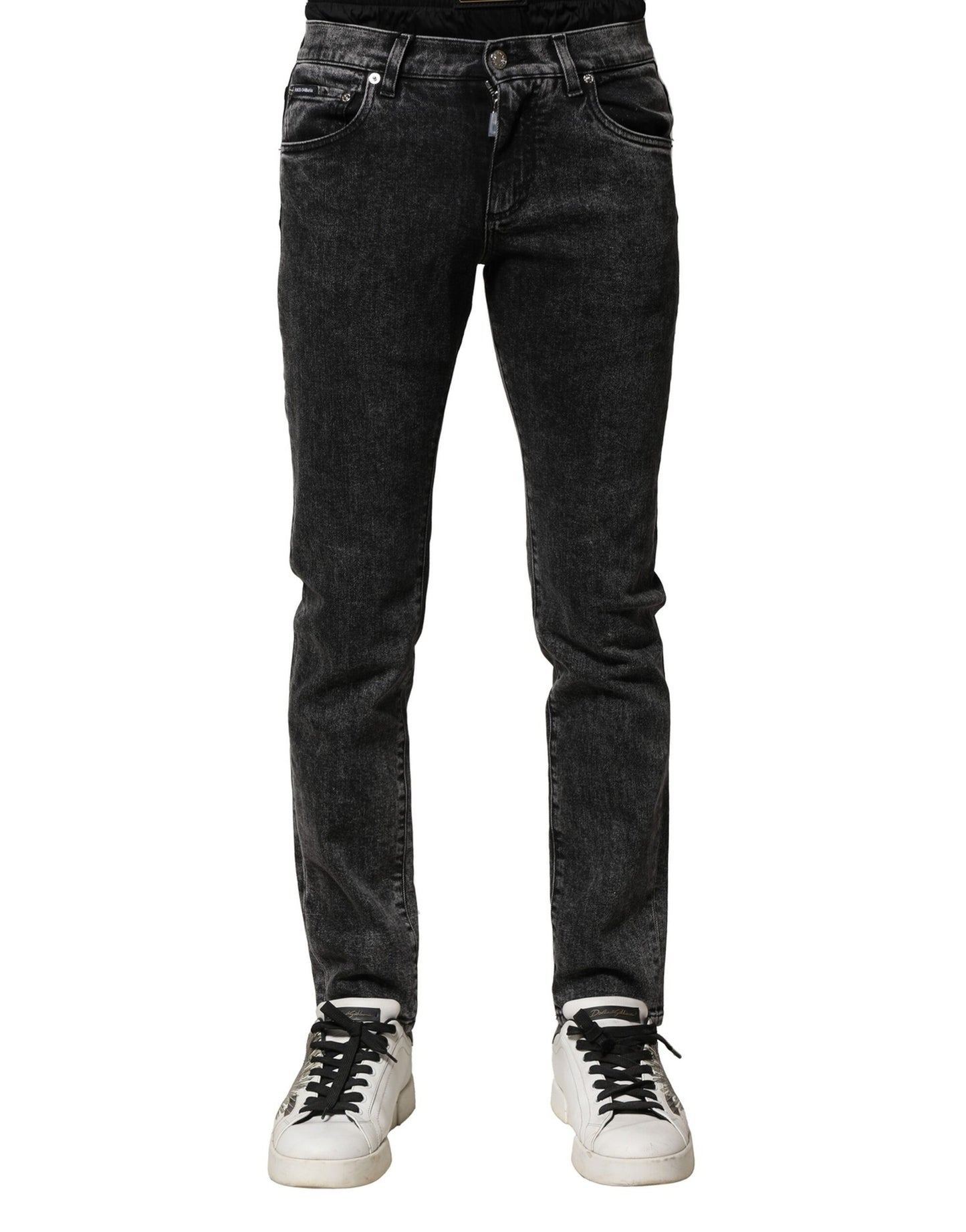 Dolce &amp; Gabbana svarta tvättade denimjeans med dubbel midja