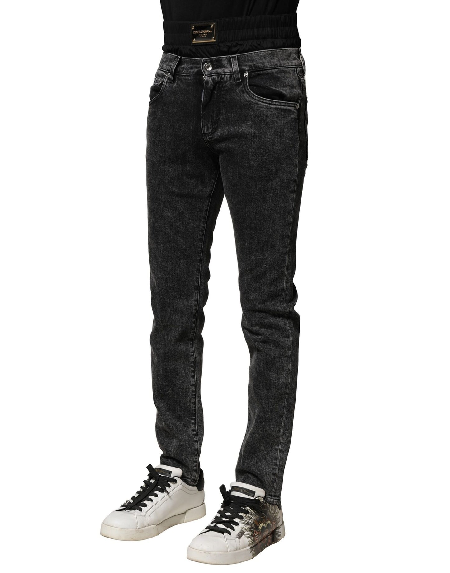 Dolce &amp; Gabbana svarta tvättade denimjeans med dubbel midja