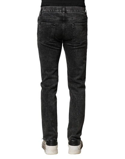 Dolce &amp; Gabbana svarta tvättade denimjeans med dubbel midja