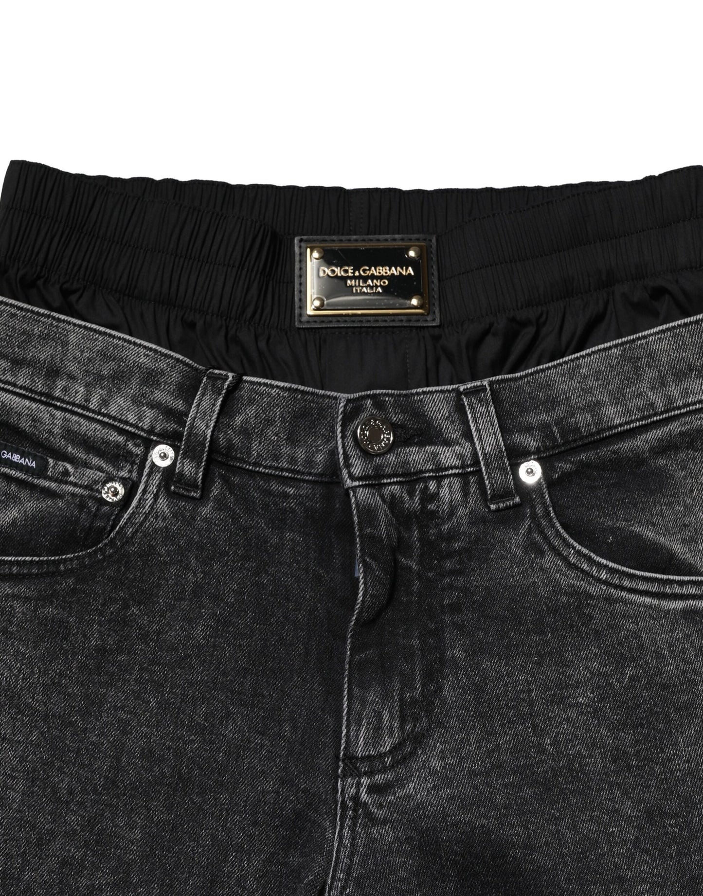 Dolce &amp; Gabbana svarta tvättade denimjeans med dubbel midja