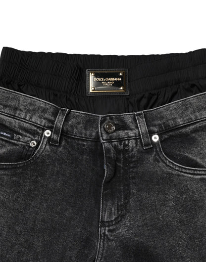 Dolce &amp; Gabbana svarta tvättade denimjeans med dubbel midja