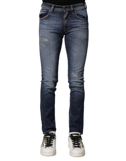 Dolce &amp; Gabbana Blå Tvättade Bomulls Slim Fit Herrjeans