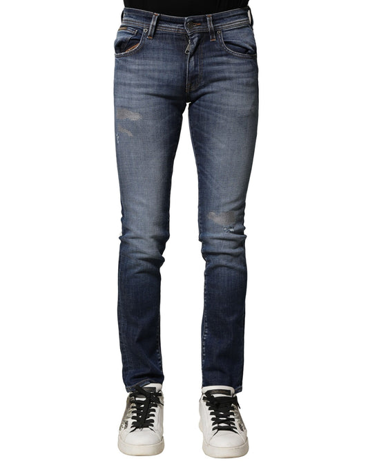 Dolce &amp; Gabbana Blå Tvättade Bomulls Slim Fit Herrjeans
