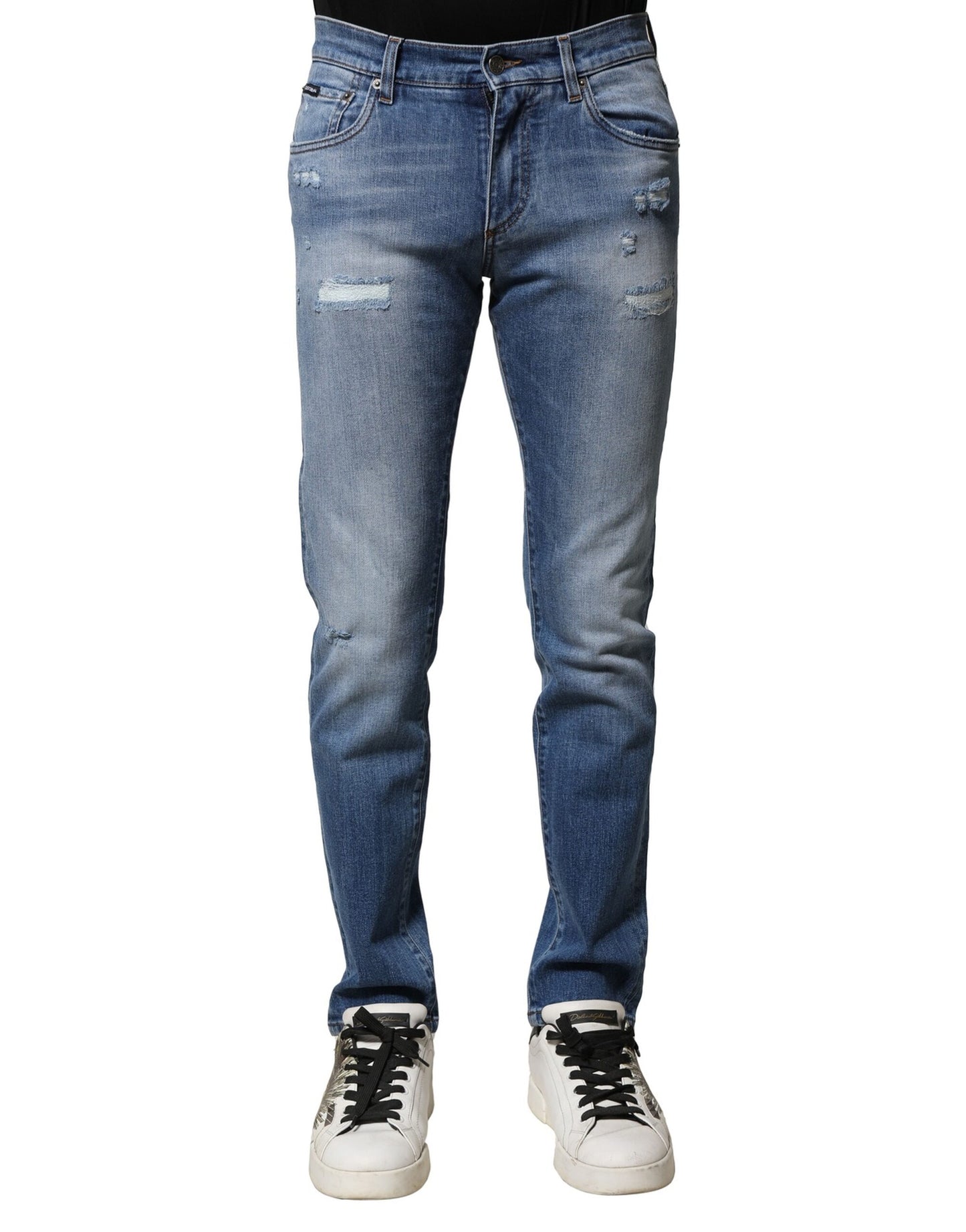 Dolce &amp; Gabbana Blå Tvättade Bomulls Skinny Herrjeans