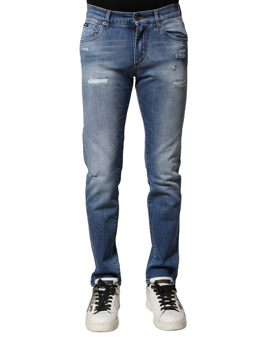 Dolce &amp; Gabbana Blå Vasket Bomull Skinny Herre Denim Jeans