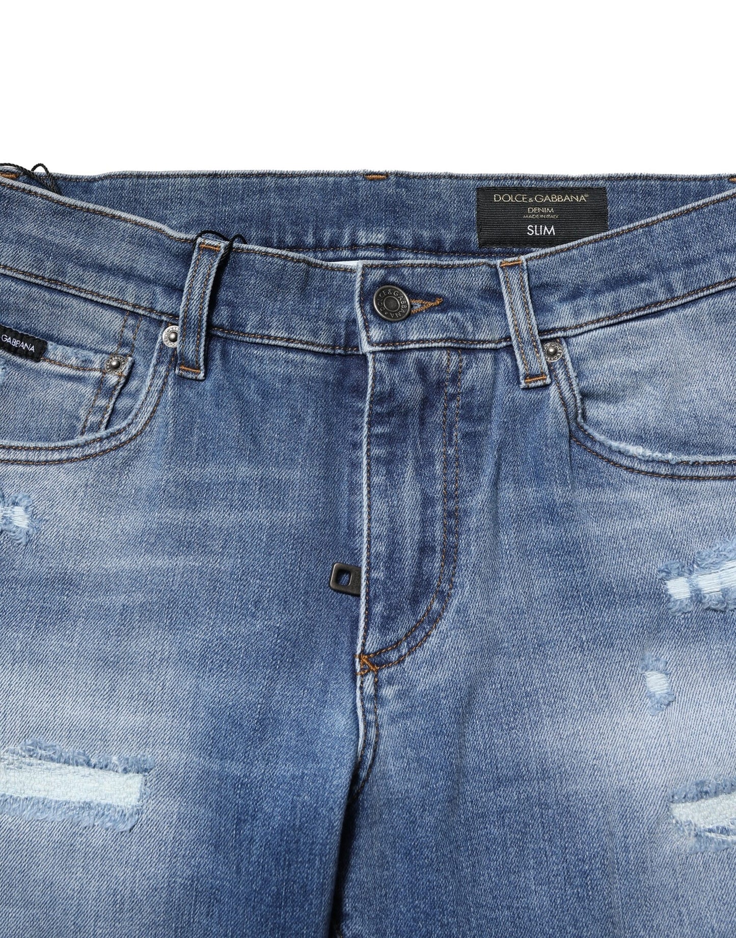 Dolce &amp; Gabbana Blå Tvättade Bomulls Skinny Herrjeans