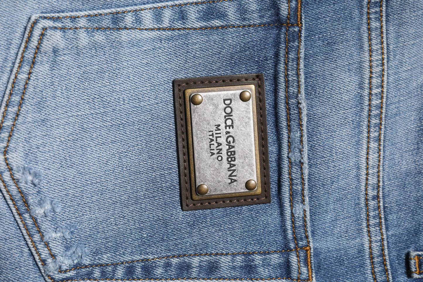Dolce &amp; Gabbana Blå Tvättade Bomulls Skinny Herrjeans