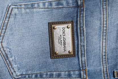 Dolce &amp; Gabbana Blå Tvättade Bomulls Skinny Herrjeans