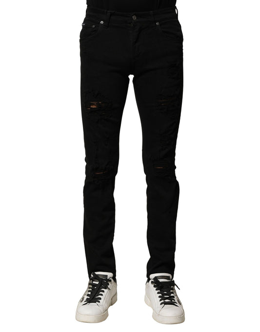 Dolce &amp; Gabbana svarte bomullslogoplakett slanke denimjeans