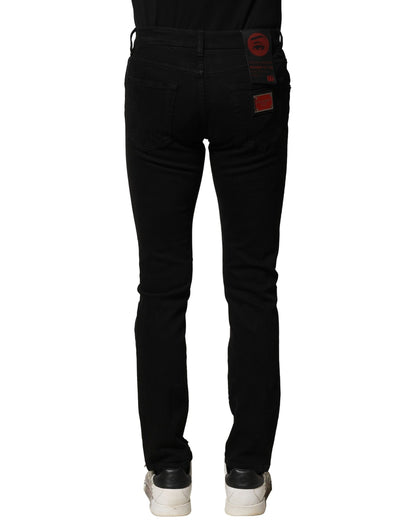 Dolce &amp; Gabbana svarta bomullslogotypplakett smala denimjeans