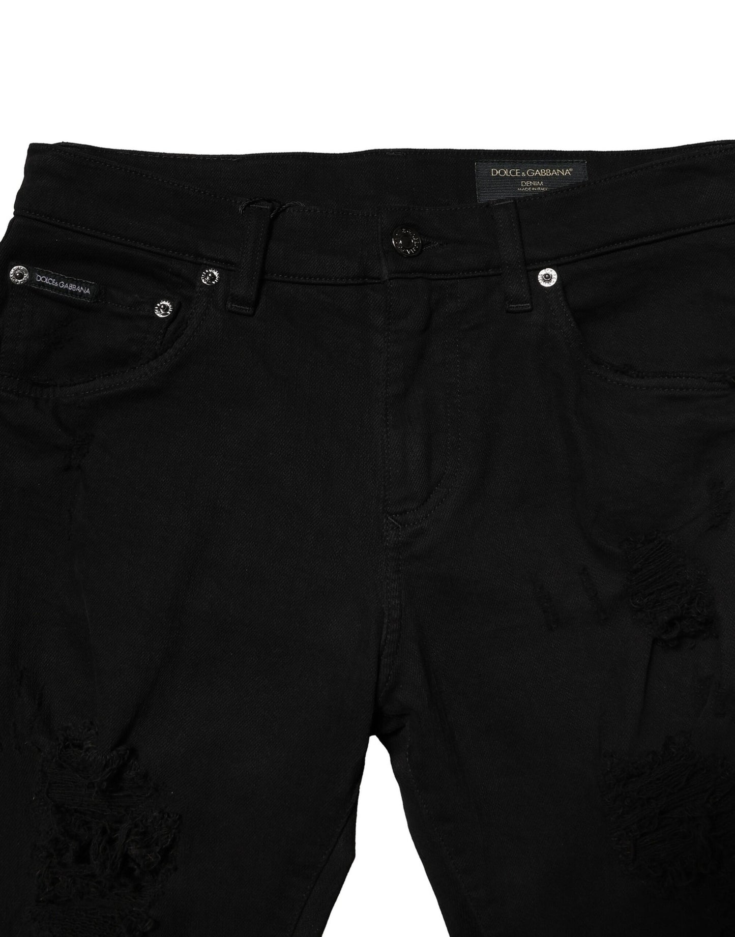 Dolce &amp; Gabbana svarta bomullslogotypplakett smala denimjeans