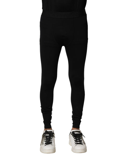 Dolce &amp; Gabbana Svarte Nylon Elastiske Logo Herreleggingsbukser