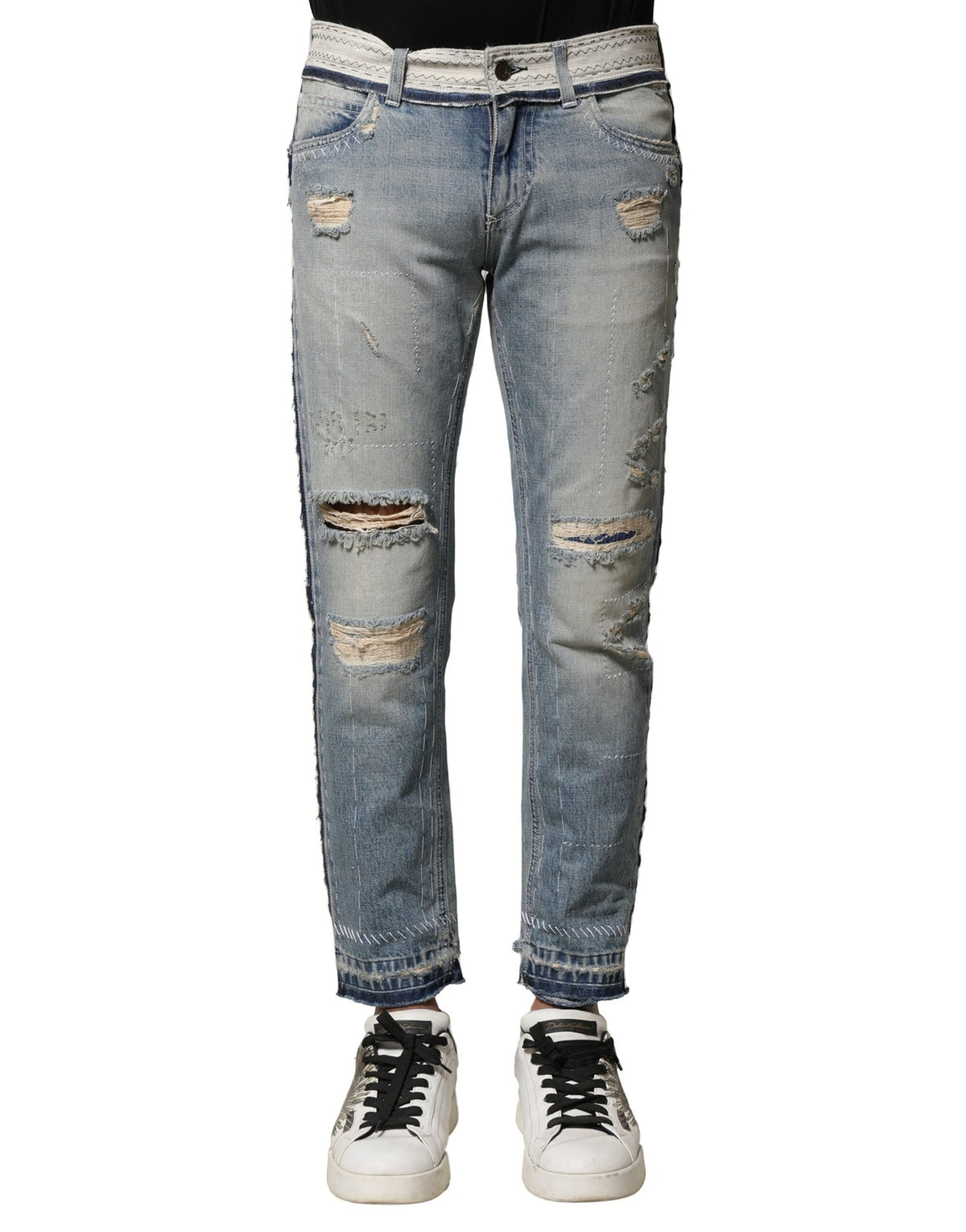 Dolce & Gabbana Light Blue Tattered Straight Men Denim Jeans