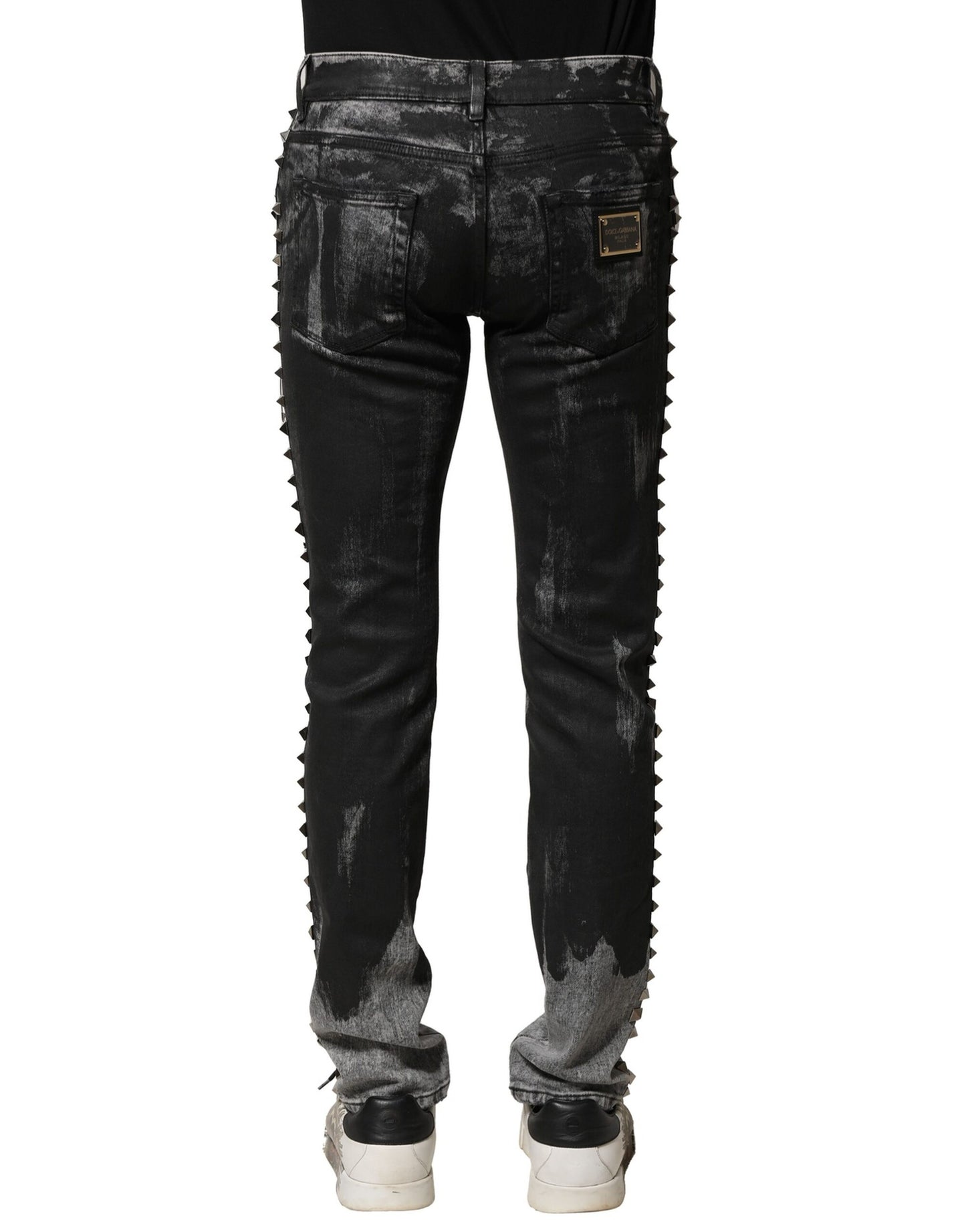 Dolce &amp; Gabbana svarta tvättade utsmyckade skinny denimjeans